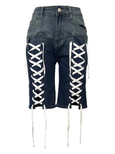 Drawstring Lace-up Washed Denim Shorts